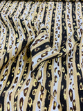Ethnic Vertical Striped Printed Silk Crepe de Chine - Latte / Butter Yellow / Mocha / White