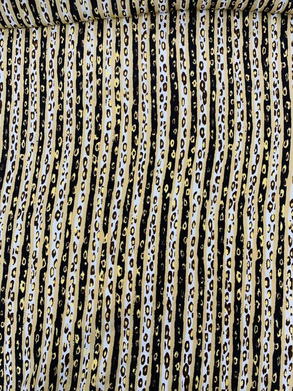 Ethnic Vertical Striped Printed Silk Crepe de Chine - Latte / Butter Yellow / Mocha / White