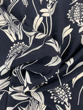 Floral Stalks Printed Silk Crepe de Chine - Black / White