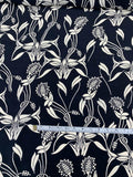 Floral Stalks Printed Silk Crepe de Chine - Black / White