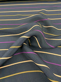 Horizontal Striped Printed 2-Ply Silk Crepe - Navy / Plum / Baby Pink / Brown