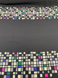 Geometric Tetris Printed Silk Crepe de Chine - Black / White / Grey / Blue / Magenta
