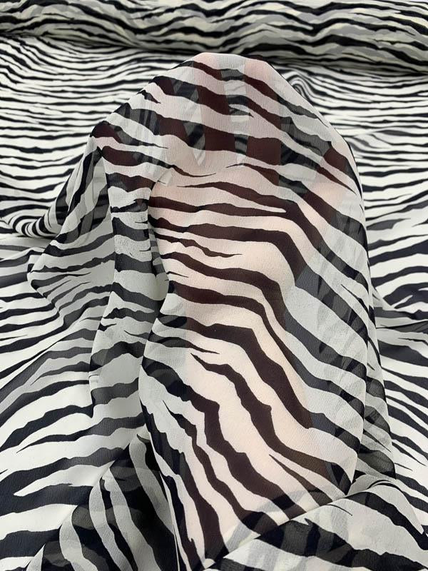 Zebra Pattern Printed Silk Chiffon - Black / Off-White