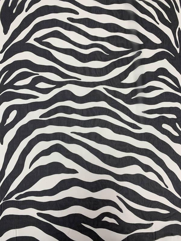 Bold Zebra Pattern Printed Silk Chiffon - Black / Off-White