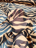 Bold Zebra Pattern Printed Silk Chiffon - Milk Chocolate / Black