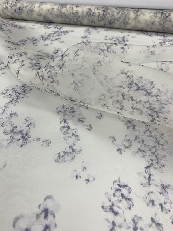 Delicate Floral Printed Silk Organza - Off-White / Lavender / Mint