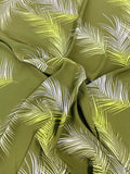 Tropical Leaf Matte-Side Printed Silk Charmeuse - Olive Green / Lime / White