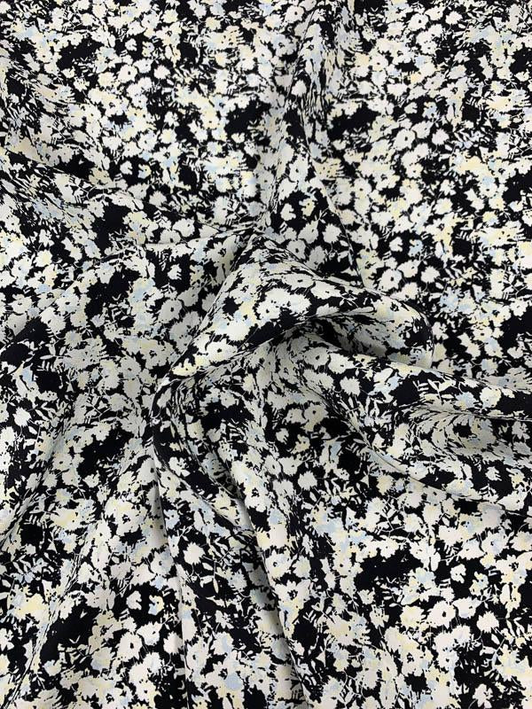 Ditsy Floral Matte-Side Printed Silk Charmeuse - Black / White / Sky Blue