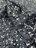 Ditsy Leaf Pattern Matte-Side Printed Silk Charmeuse - Gunmetal Grey / Black / White