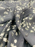 Romantic Floral Matte-Side Printed Silk Charmeuse - Dark Grey / Black / Grey / White