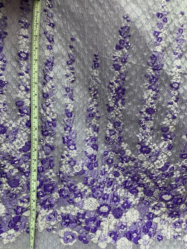 Textured Border Pattern Floral Novelty Organza Panel - Lavender / Purple