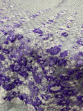 Textured Border Pattern Floral Novelty Organza Panel - Lavender / Purple