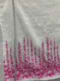 Textured Border Pattern Floral Novelty Organza Panel - White / Magenta / Lilac