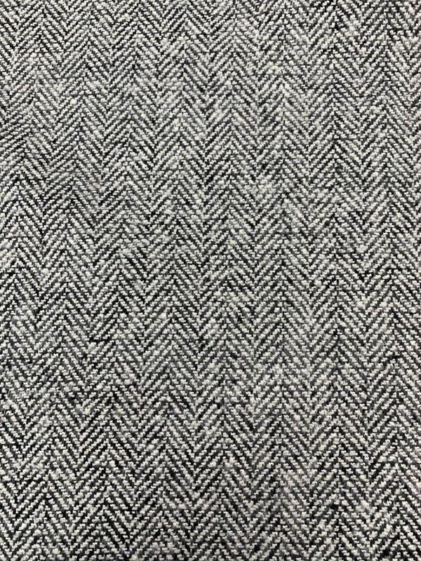 Herringbone Fused-Back Wool Coating - Off-White / Black - Fabric by the Yard