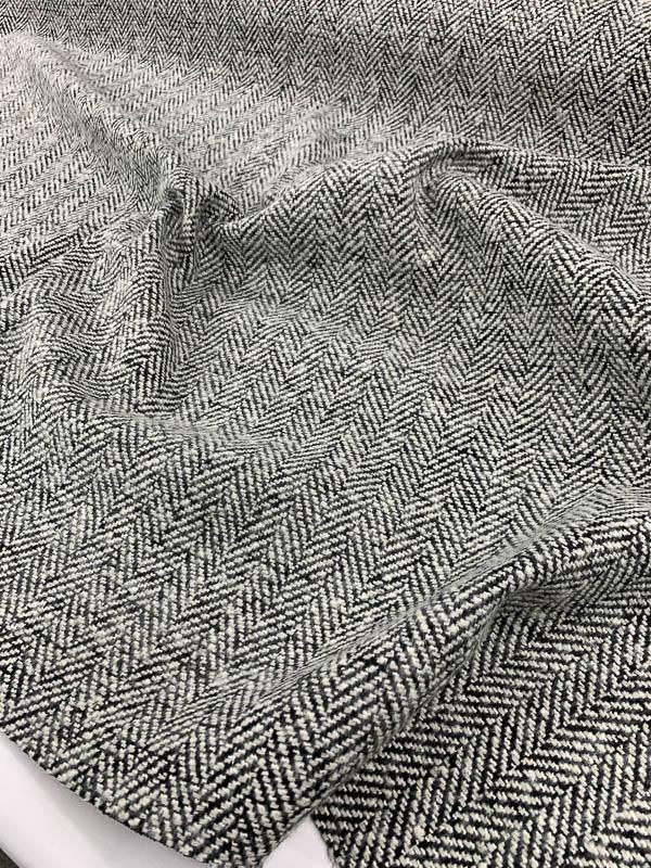 Herringbone Fused-Back Wool Coating - Off-White/Black | FABRICS ...