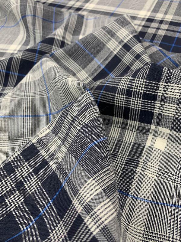 Large-Scale Plaid Light-Weight Wool Suiting - Navy / Ivory / Blue