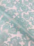 Christian Siriano Novelty Paisley Embroidered Poly Organza - Turquoise / Off-White