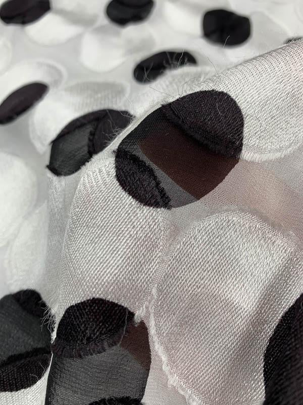 Polka Dots and Circles Fil Coupé Silk Chiffon - White / Black