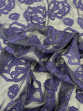 Floral Fil Coupé Chiffon with Metallic Pinstripe - Navy-Purple / Navy / Gold / Silver