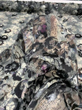 Novelty Snakeskin Printed Floral Burnout Silk Chiffon - Teal-Grey / Beige / Violet