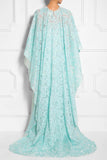 Christian Siriano Novelty Paisley Embroidered Poly Organza - Turquoise / Off-White