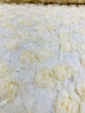 3D Floral Rosettes on Tulle - Butter Yellow