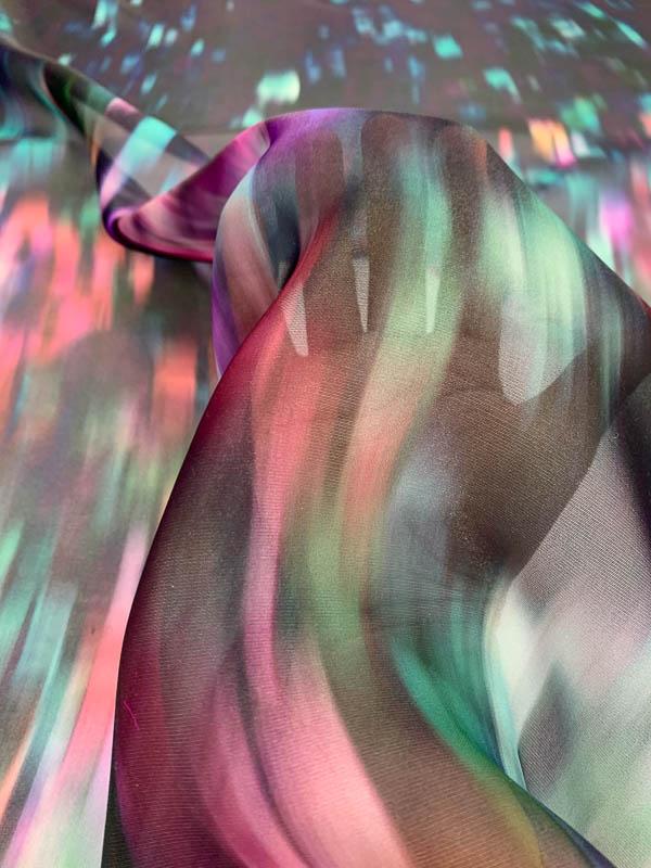 Pamella Roland Abstract Semi-Ombré Satin-Faced Poly Organza - Multicolor