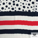 Striped/Polka Dot Printed Silk Pique - Red/White/Blue