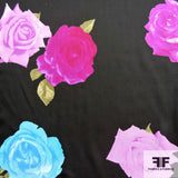 Floral Printed Silk Chiffon - Black/Pink/Blue