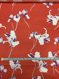 Floral Stems Faille Printed Cotton - Deep Coral / White / Purple