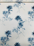 Painterly Floral Printed Cotton Silk Faille - Blue / White