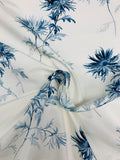 Painterly Floral Printed Cotton Silk Faille - Blue / White