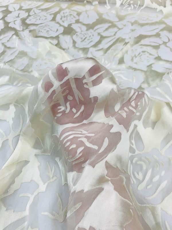 Abstract Floral Burnout Silk Chiffon - Cream