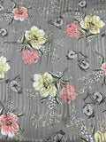 Bicycles and Flowers on Vertical Striped Burnout Silk - Taupe / Multicolor