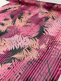 Tropical Leaf Printed Vertical Stripes with Lurex Pinstripes Burnout Silk - Magenta / Pink / Black / Gold