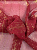 Vertical Lurex Pinstripe Crinkled Silk Chiffon - Burgundy / Gold