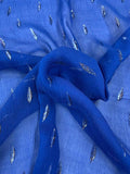 Geometric Teardrop Lurex Design Crinkled Silk Chiffon - Blue / Silver