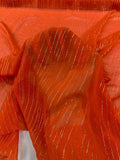 Vertical Lurex Pinstripe Crinkled Silk Chiffon - Orange-Red / Gold