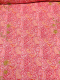 Floral Paisley Printed Cotton with Metallic Gold Embroidery - Bright Pink / Pink / Gold