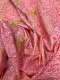 Floral Paisley Printed Cotton with Metallic Gold Embroidery - Bright Pink / Pink / Gold
