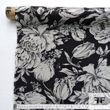 Floral Printed Silk Chiffon - Black/White