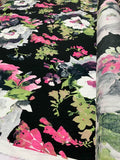 Bold Floral Printed Cotton Sheeting - Lime Green / Magenta / Black / Grey
