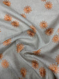 Linen-Like Metallic Floral Embroidered Cotton - Oatmeal-Gold / Orange