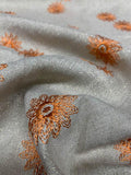 Linen-Like Metallic Floral Embroidered Cotton - Oatmeal-Gold / Orange