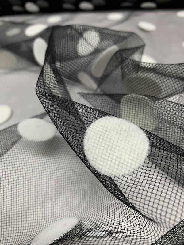 Flocked Dot Tulle White Black Netting & Tulle Fabric