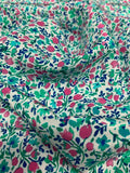 Ditsy Floral Printed Silk Crepe de Chine - Turquoise / Pink / Blue / White