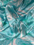 Marble Printed Silk Charmeuse - Sky Blue / Seafoam / White