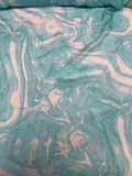 Marble Printed Silk Chiffon - Sky Blue / Seafoam / White