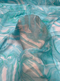 Marble Printed Silk Chiffon - Sky Blue / Seafoam / White