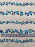 Horizontal Floral Striped Vines Printed Silk Crepe de Chine - Beige / Blue / Purple / Green